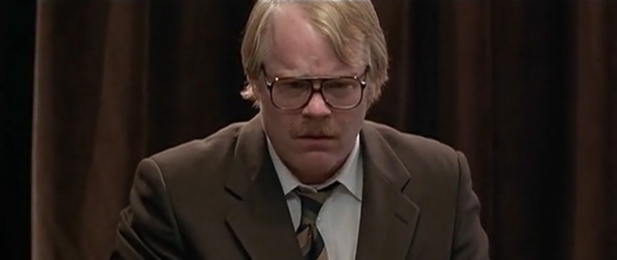Disheveled Philip Seymour Hoffman, but hey, what else is new